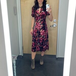 Maggy London Pink and Black Floral Maxi Dress